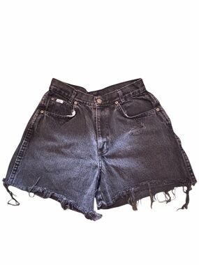chic Vintage High-Waist Washed Black Distressed Denim Shorts